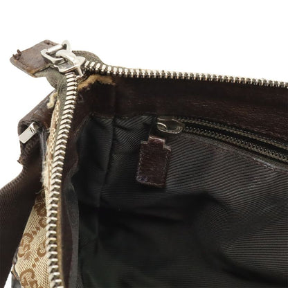 Gucci GG Canvas Shoulder Bag Messenger Bag Crossbody Leather Khaki Beige Dark