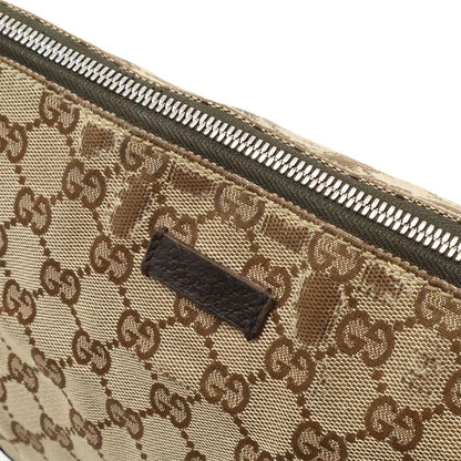 Gucci GG Canvas Shoulder Bag Messenger Bag Crossbody Leather Khaki Beige Dark