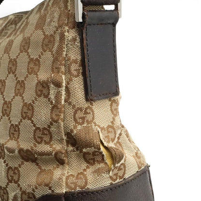 Gucci GG Canvas Shoulder Bag Messenger Bag Crossbody Leather Khaki Beige Dark