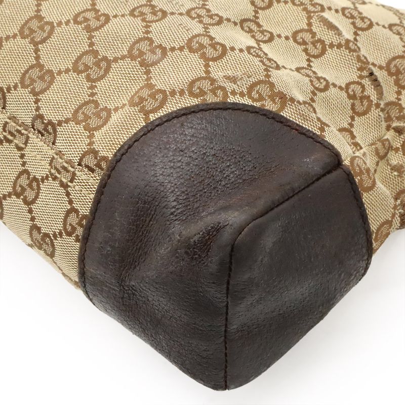 Gucci GG Canvas Shoulder Bag Messenger Bag Crossbody Leather Khaki Beige Dark