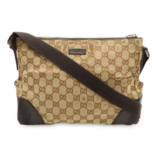 Gucci GG Canvas Shoulder Bag Messenger Bag Crossbody Leather Khaki Beige Dark