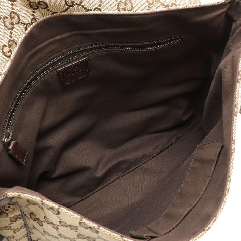 Gucci GG Canvas Shoulder Bag Messenger Bag Crossbody Leather Khaki Beige Dark