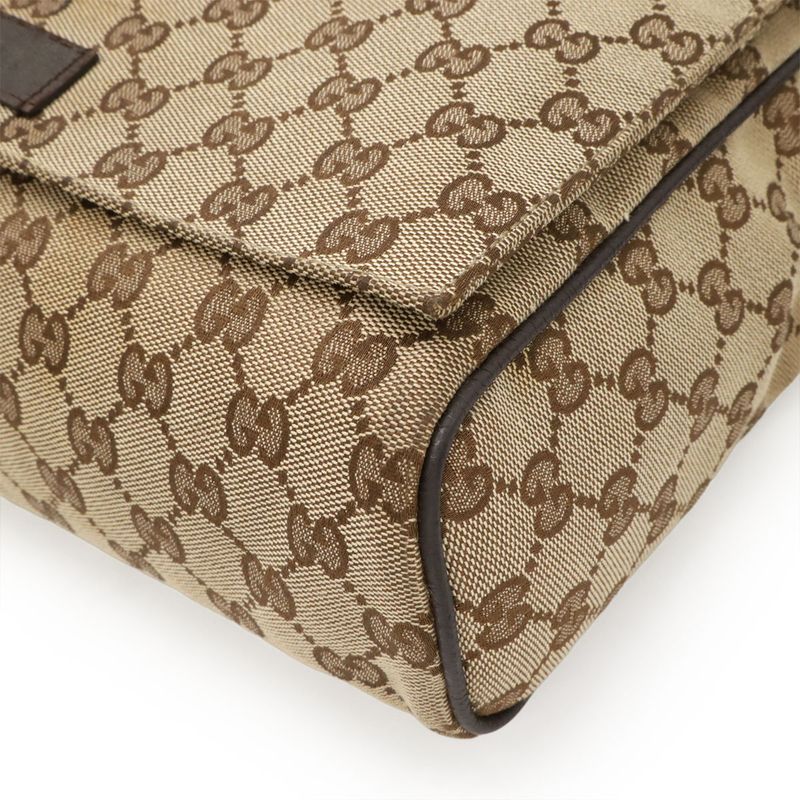 Gucci GG Canvas Shoulder Bag Messenger Bag Crossbody Leather Khaki Beige Dark