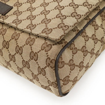 Gucci GG Canvas Shoulder Bag Messenger Bag Crossbody Leather Khaki Beige Dark