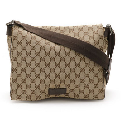 Gucci GG Canvas Shoulder Bag Messenger Bag Crossbody Leather Khaki Beige Dark
