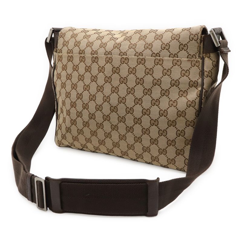 Gucci GG Canvas Shoulder Bag Messenger Bag Crossbody Leather Khaki Beige Dark
