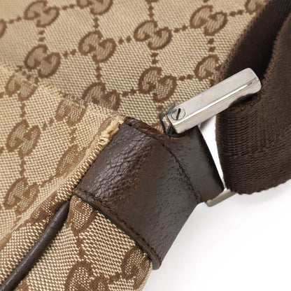 Gucci GG Canvas Shoulder Bag Messenger Bag Crossbody Leather Khaki Beige Dark