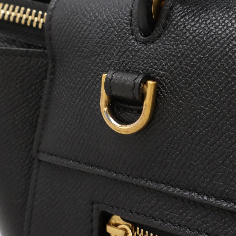 Celine Belt Bag Micro Handbag 2way Shoulder Bag Crossbody Leather Black Gold