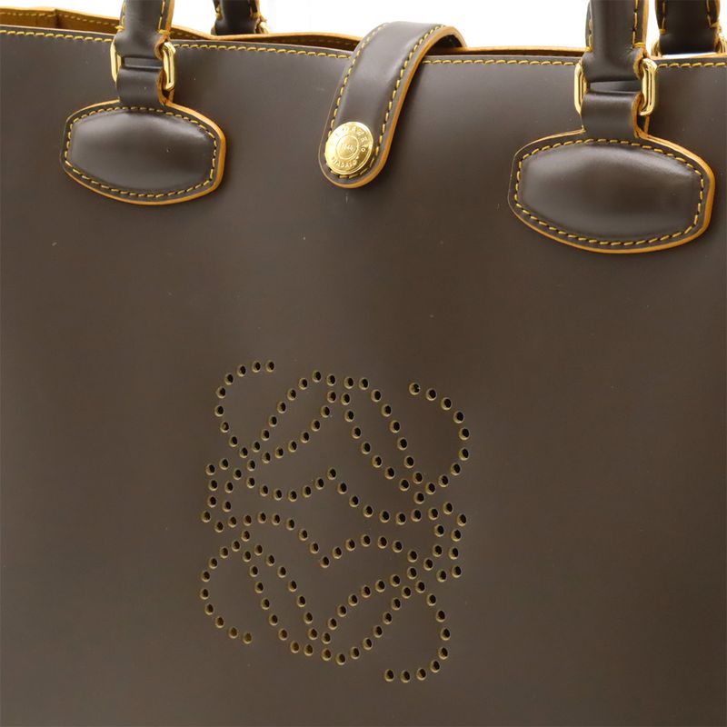 Loewe Leo Tote Shoulder Bag Shoulder Anagram Perforated Logo Leather Khaki