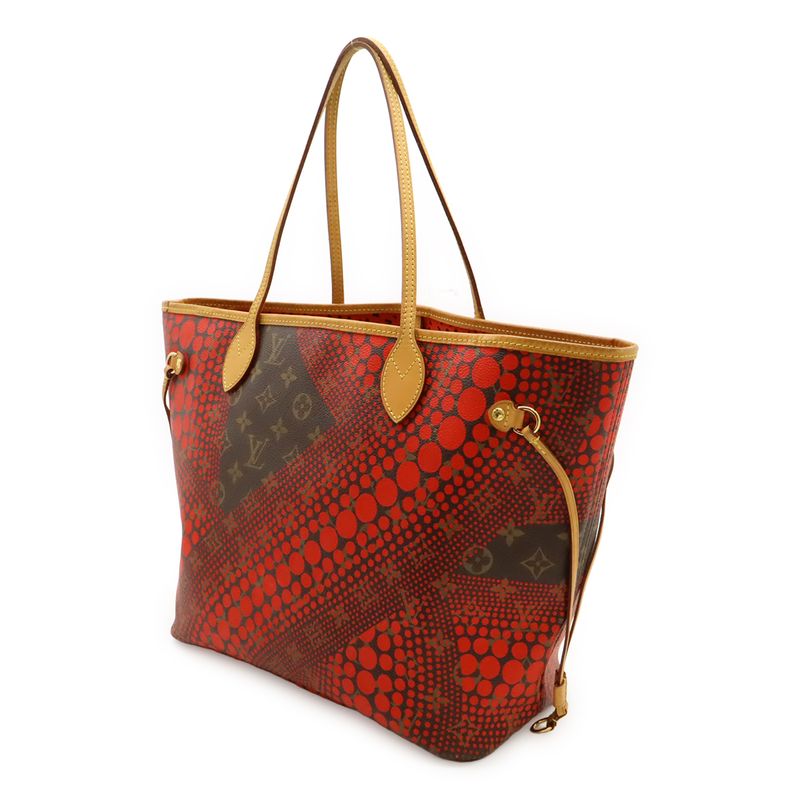 Louis Vuitton Monogram Wave Neverfull MM Pumpkin Dot Tote Bag Shoulder Rouge