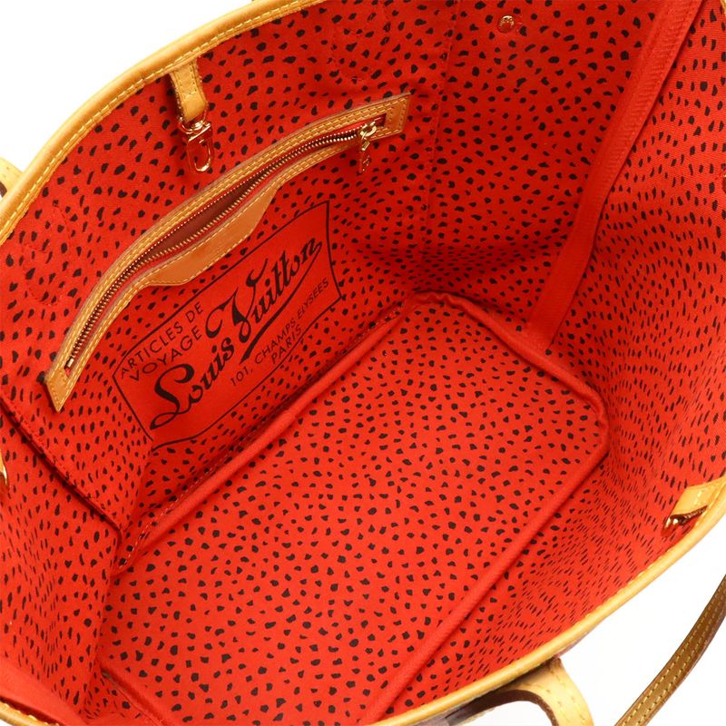 Louis Vuitton Monogram Wave Neverfull MM Pumpkin Dot Tote Bag Shoulder Rouge