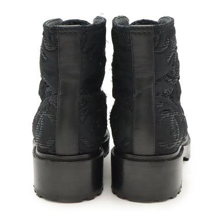Chanel Coco Mark Short Boots Lace-Up Braided Fabric Pearl Black #38c Size
