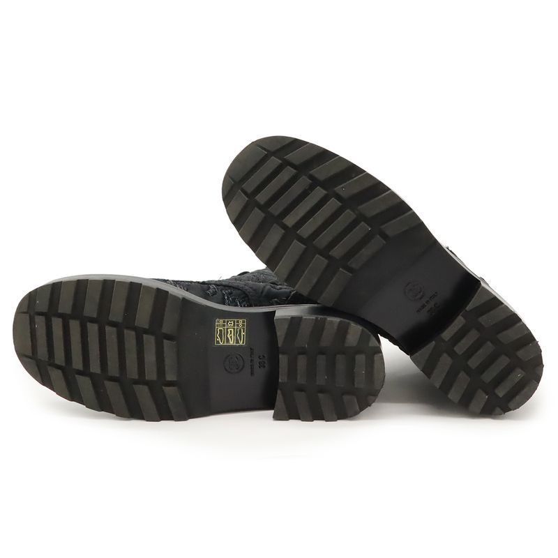 Chanel Coco Mark Short Boots Lace-Up Braided Fabric Pearl Black #38c Size