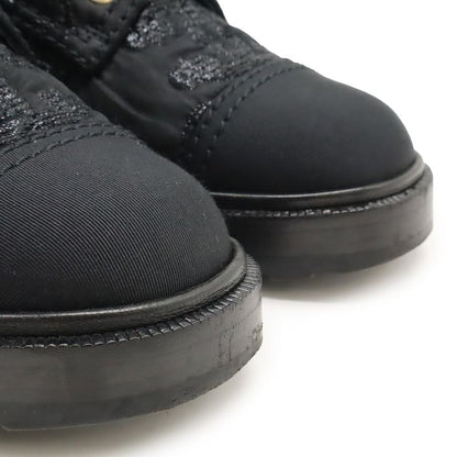 Chanel Coco Mark Short Boots Lace-Up Braided Fabric Pearl Black #38c Size