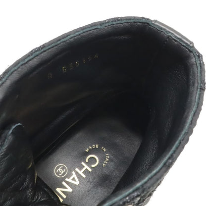 Chanel Coco Mark Short Boots Lace-Up Braided Fabric Pearl Black #38c Size