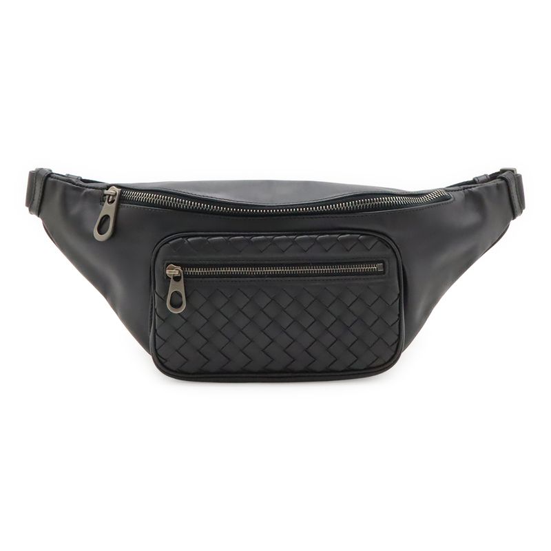 Bottega Veneta Veneta Intrecciato Body Bag Waist Pouch Hip Bag Leather Black
