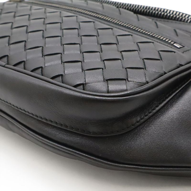 Bottega Veneta Veneta Intrecciato Body Bag Waist Pouch Hip Bag Leather Black