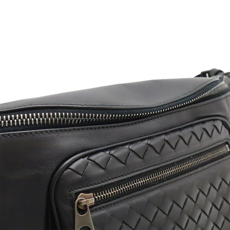 Bottega Veneta Veneta Intrecciato Body Bag Waist Pouch Hip Bag Leather Black