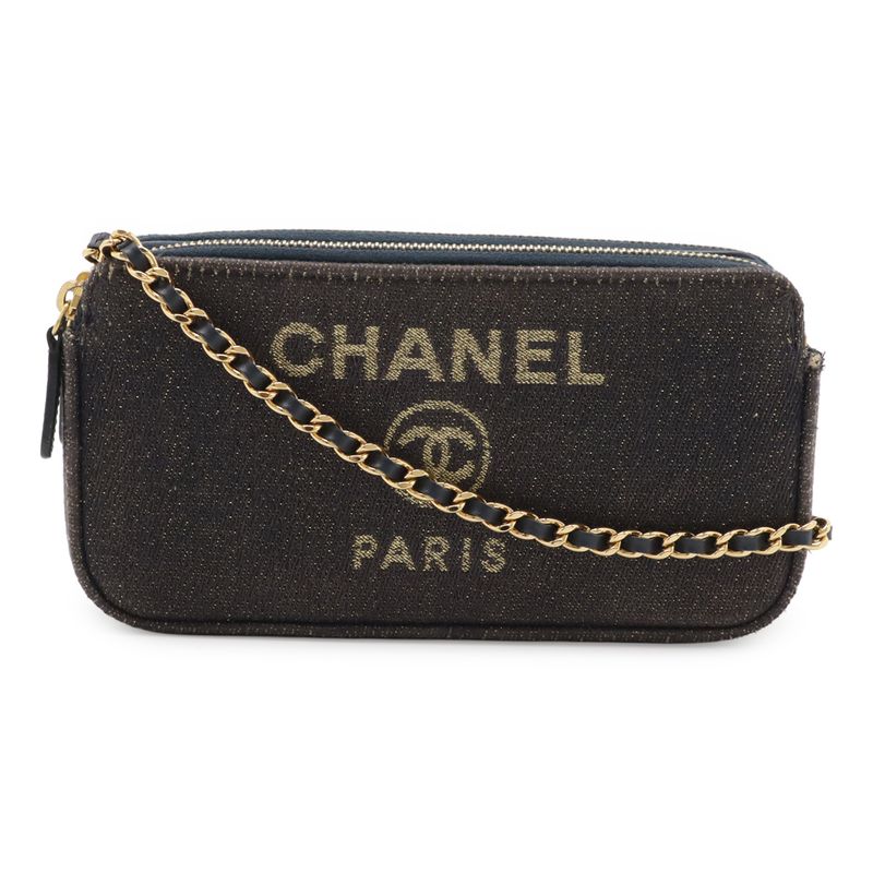 Chanel Deauville Chain Wallet Long Wallet Clutch 2way Shoulder Bag Pochette