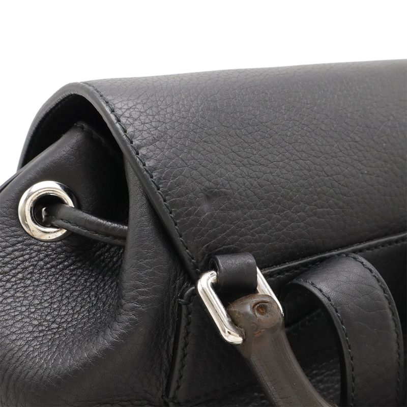 Gucci Bamboo Backpack Sac Backpack Shoulder Bag Fringe Tassel Leather Black