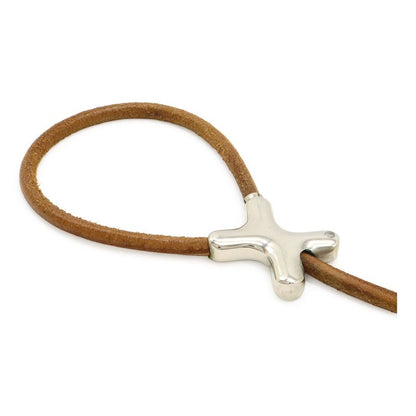 Hermes Heracleade Pet Dog Lead with Collar Walking Leather Metal Brown Silver