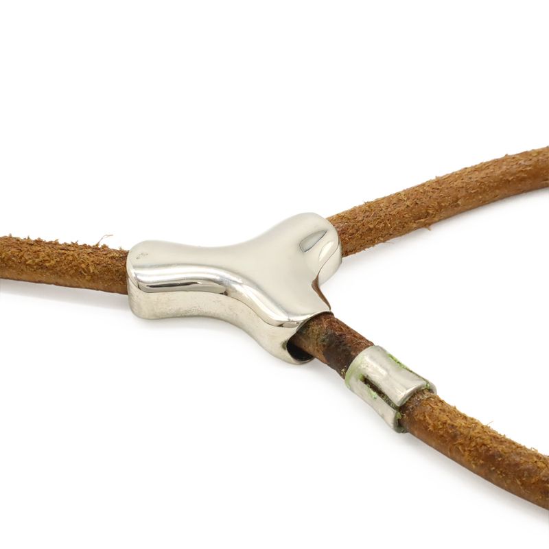 Hermes Heracleade Pet Dog Lead with Collar Walking Leather Metal Brown Silver