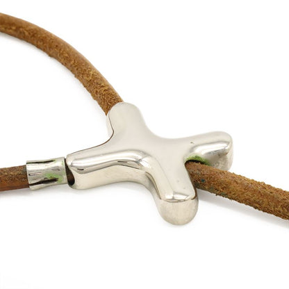 Hermes Heracleade Pet Dog Lead with Collar Walking Leather Metal Brown Silver