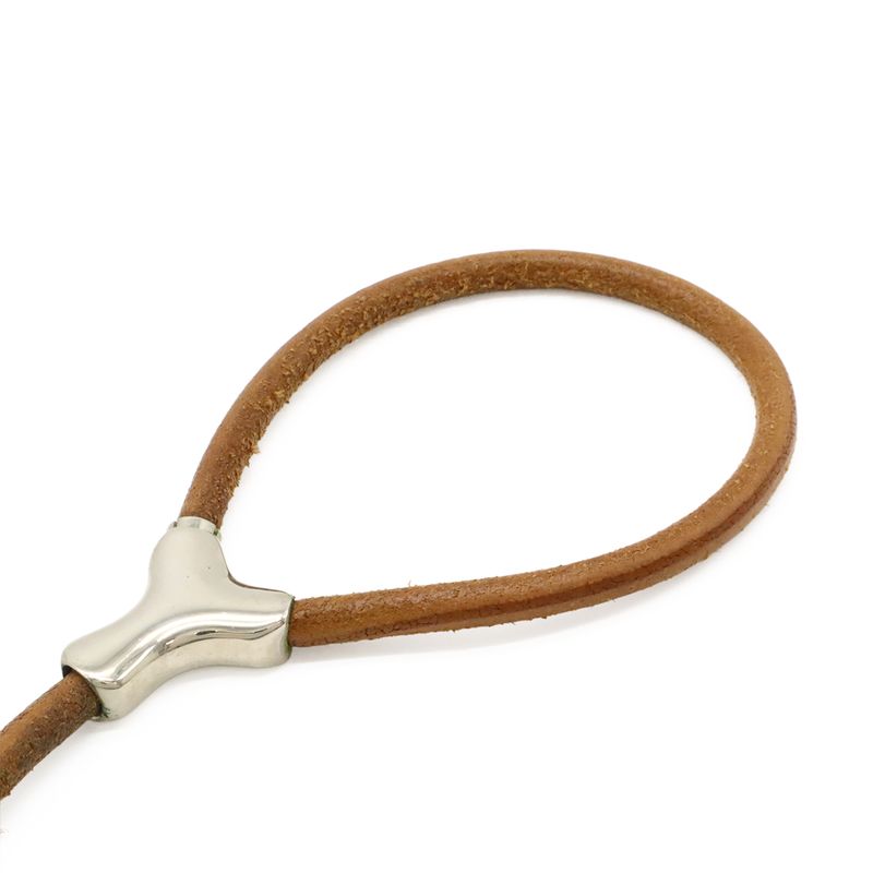 Hermes Heracleade Pet Dog Lead with Collar Walking Leather Metal Brown Silver