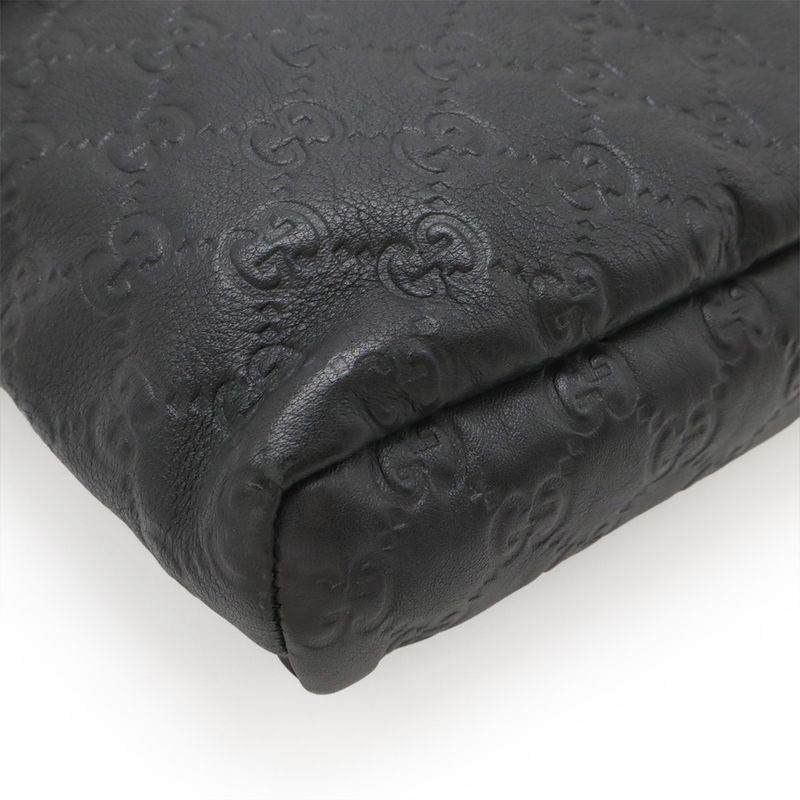 Gucci Guccissima Shoulder Bag Crossbody Black Leather Gold Hardware 223666