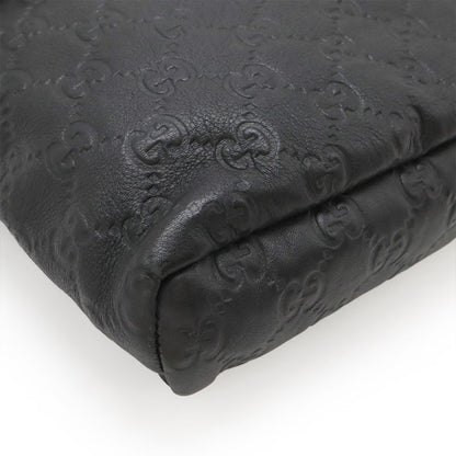 Gucci Guccissima Shoulder Bag Crossbody Black Leather Gold Hardware 223666