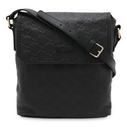 Gucci Guccissima Shoulder Bag Crossbody Black Leather Gold Hardware 223666