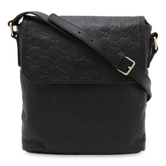 Gucci Guccissima Shoulder Bag Crossbody Black Leather Gold Hardware 223666