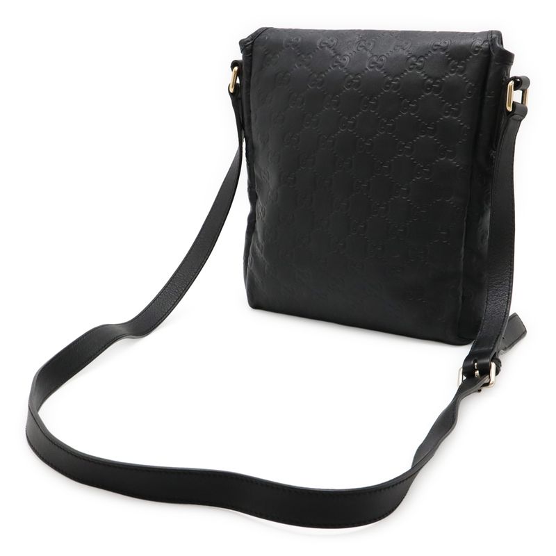 Gucci Guccissima Shoulder Bag Crossbody Black Leather Gold Hardware 223666