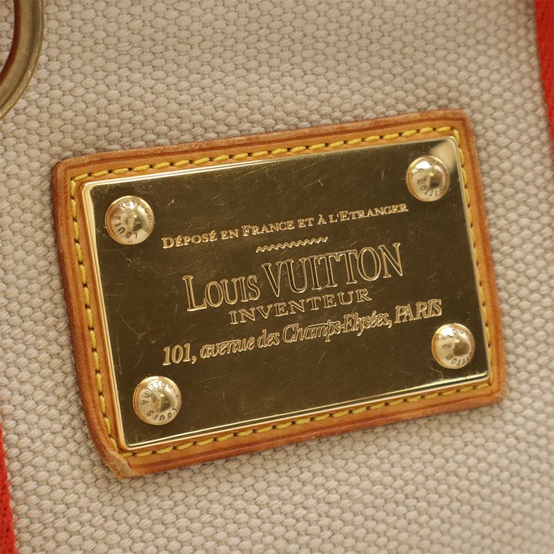 Louis Vuitton Antigua Cabas PM Handbag Tote Bag Canvas Beige Rouge Red Miss Ing