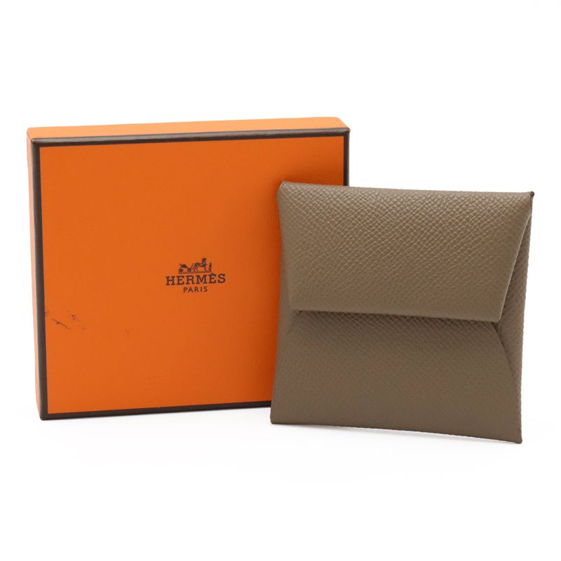 Hermes Bastia Coin Case Coin Purse Coin Purse Vaux Epson Leather Etoupe Glazed