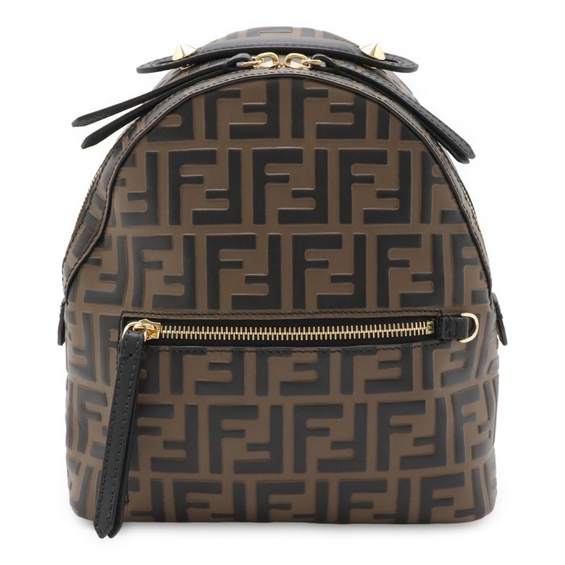 Fendi Zucca Pattern by-the-Way Mini Backpack Sac Leather Mocha Brown Black Gold