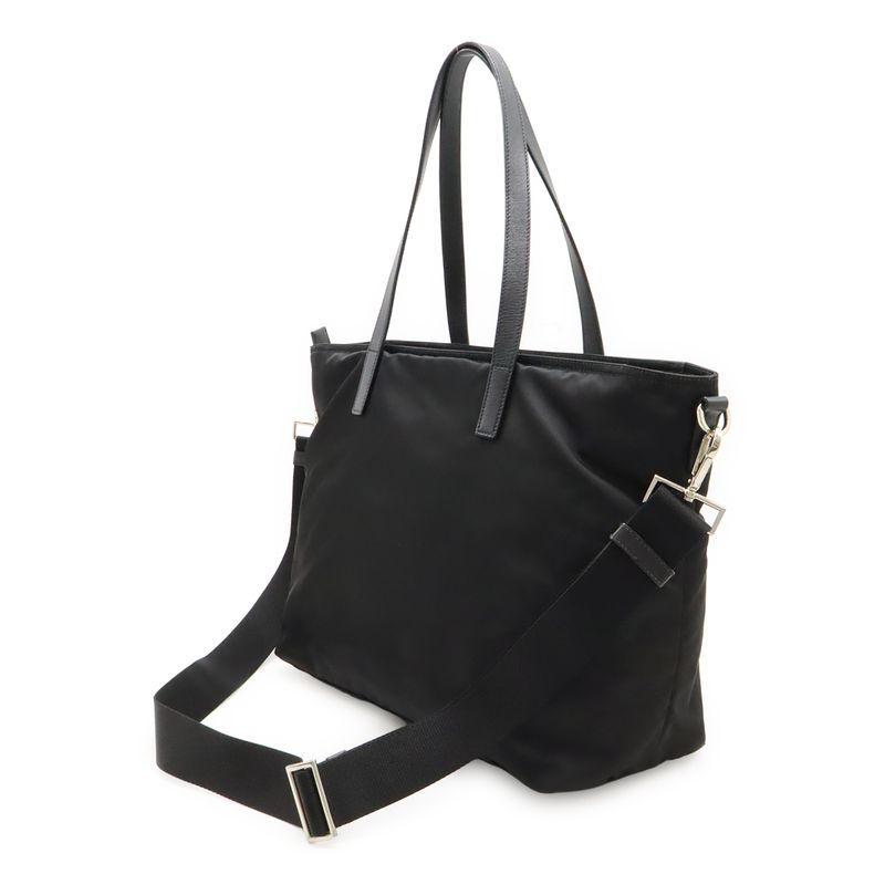 Prada Triangle Logo Tote Bag 2way Shoulder Bag Crossbody Nylon Leather Nero