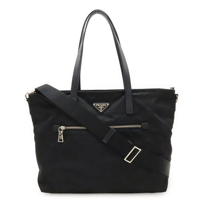 Prada Triangle Logo Tote Bag 2way Shoulder Bag Crossbody Nylon Leather Nero