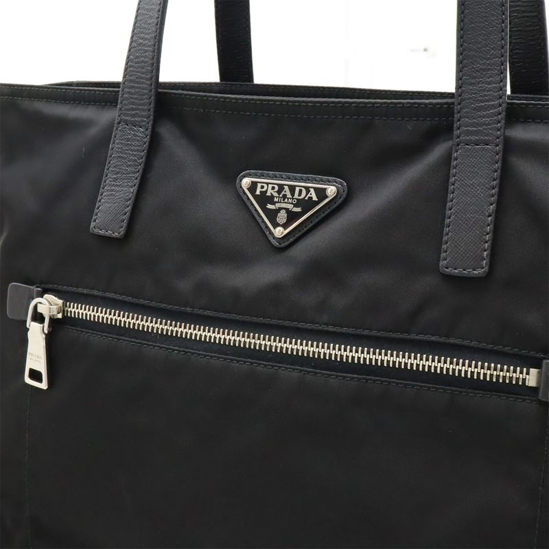 Prada Triangle Logo Tote Bag 2way Shoulder Bag Crossbody Nylon Leather Nero