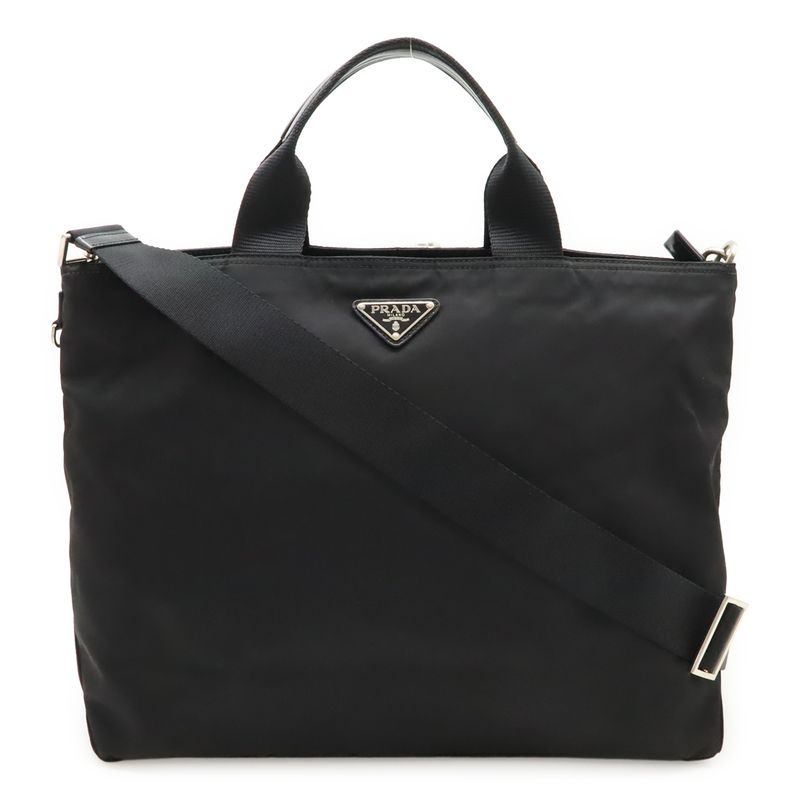 Prada Triangle Logo Tote Bag 2way Shoulder Bag Crossbody Nylon Leather Nero