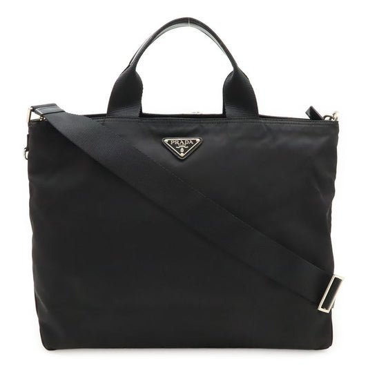 Prada Triangle Logo Tote Bag 2way Shoulder Bag Crossbody Nylon Leather Nero