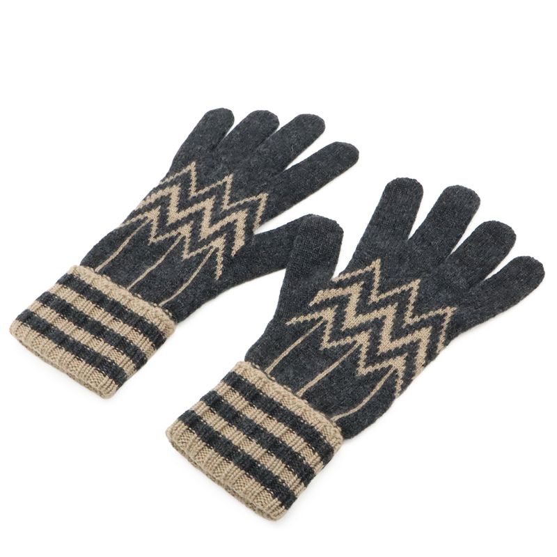 Louis Vuitton Karakoram Knit Gloves 100% Cashmere Leather Gray Beige Men's