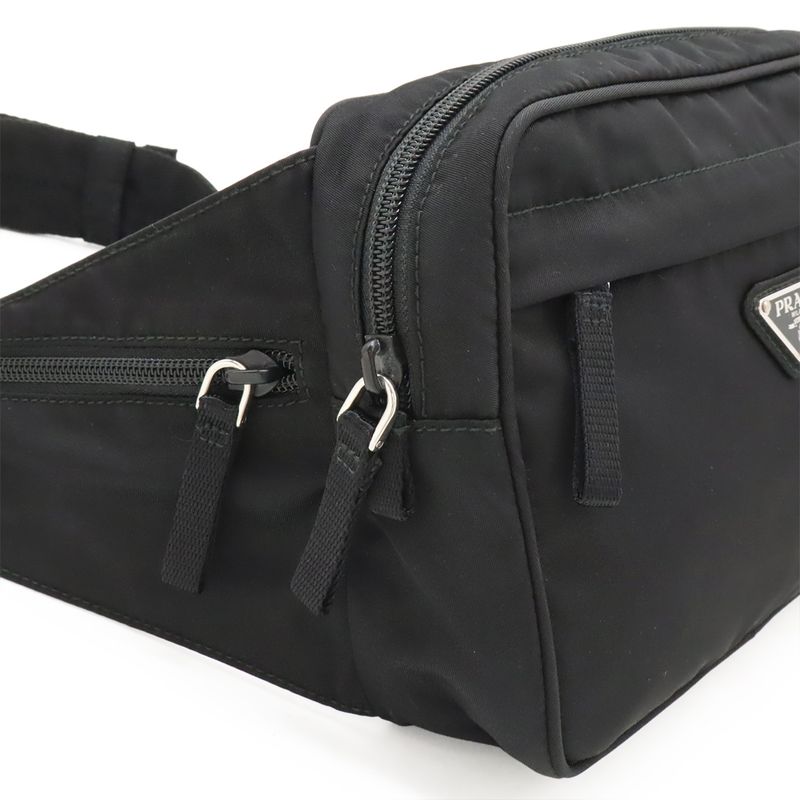 Prada Triangle Logo Waist Pouch Body Bag Nylon Nero Black Silver Hardware