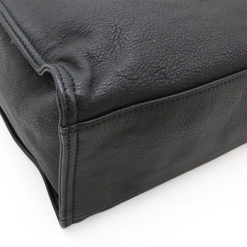 Fendi Ff Logo Tote Vertical 2way Shoulder Bag Shoulder Leather Black Silver