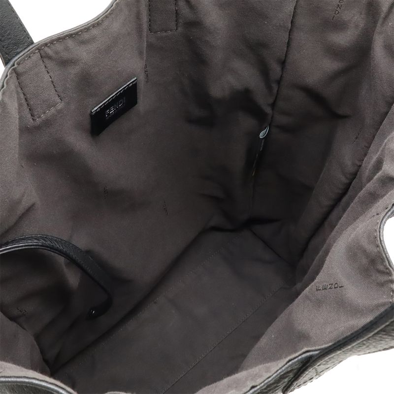 Fendi Ff Logo Tote Vertical 2way Shoulder Bag Shoulder Leather Black Silver