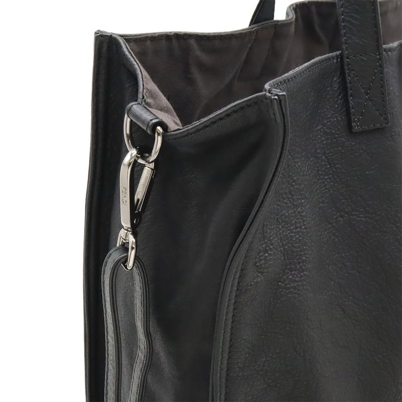 Fendi Ff Logo Tote Vertical 2way Shoulder Bag Shoulder Leather Black Silver