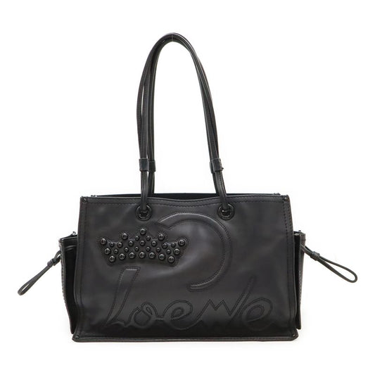 Loewe Shopper Tote Bag Shoulder Bag Shoulder Crown Studded Leather Black
