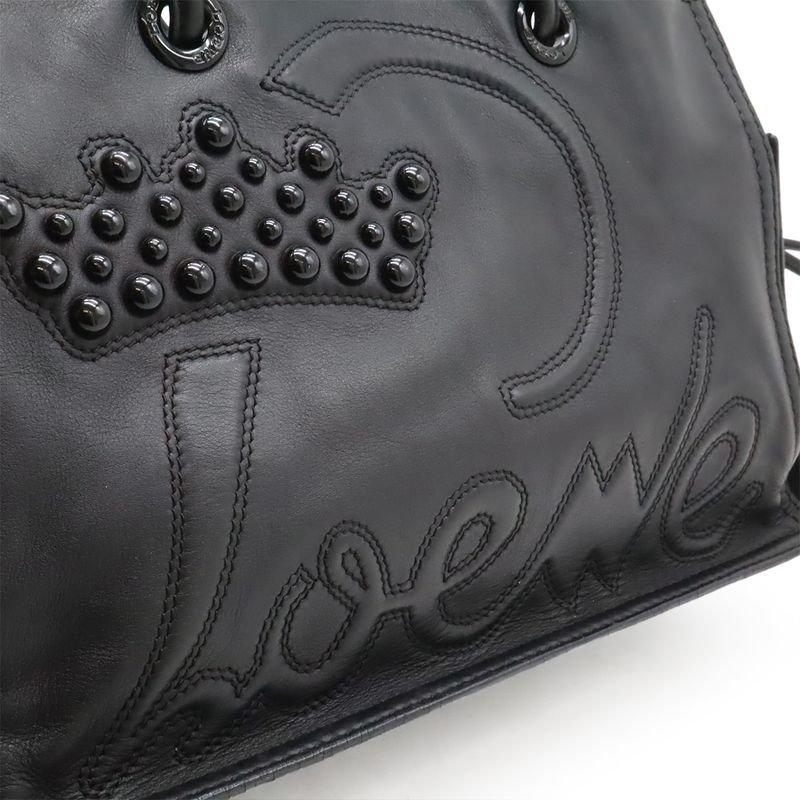 Loewe Shopper Tote Bag Shoulder Bag Shoulder Crown Studded Leather Black