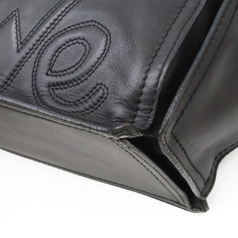 Loewe Shopper Tote Bag Shoulder Bag Shoulder Crown Studded Leather Black