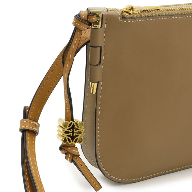 Loewe Anagram Gate Double Zip Pouch Pochette Shoulder Bag Leather Glazed Light